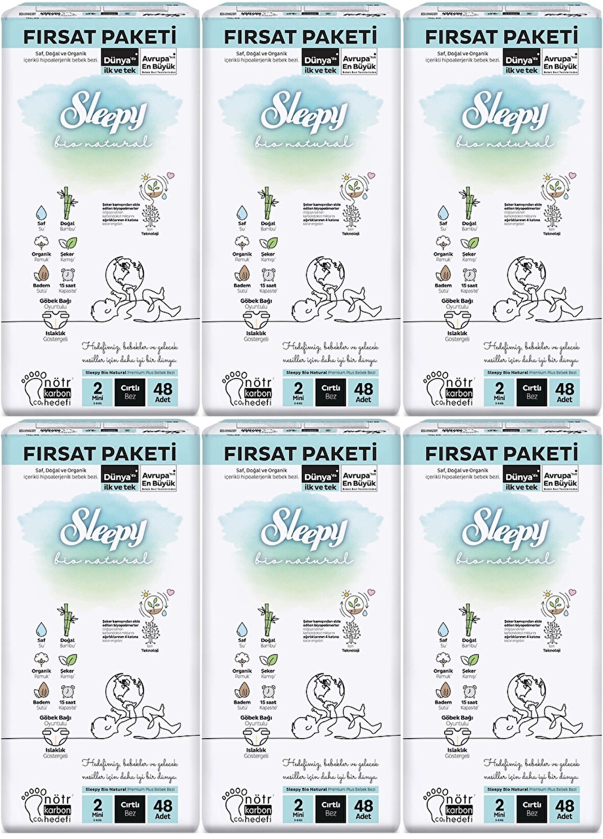 Sleepy Bebek Bezi Bio Natural Beden:2 (3-6KG) Mini 288 Adet Ekstra Fırsat Pk