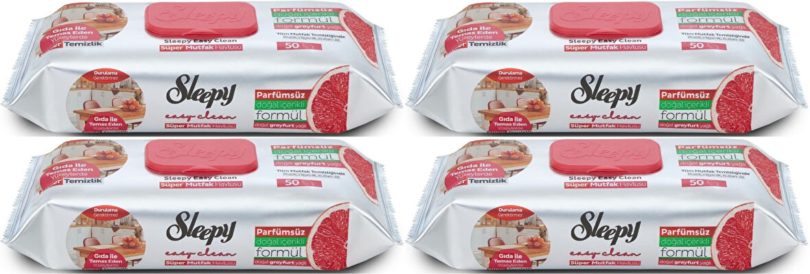 Sleepy Easy Clean Yüzey Temizlik Mutfak Havlusu-Mendili  50 Yaprak Greyfurt Yağlı (4Lü Set) 200 Yprk