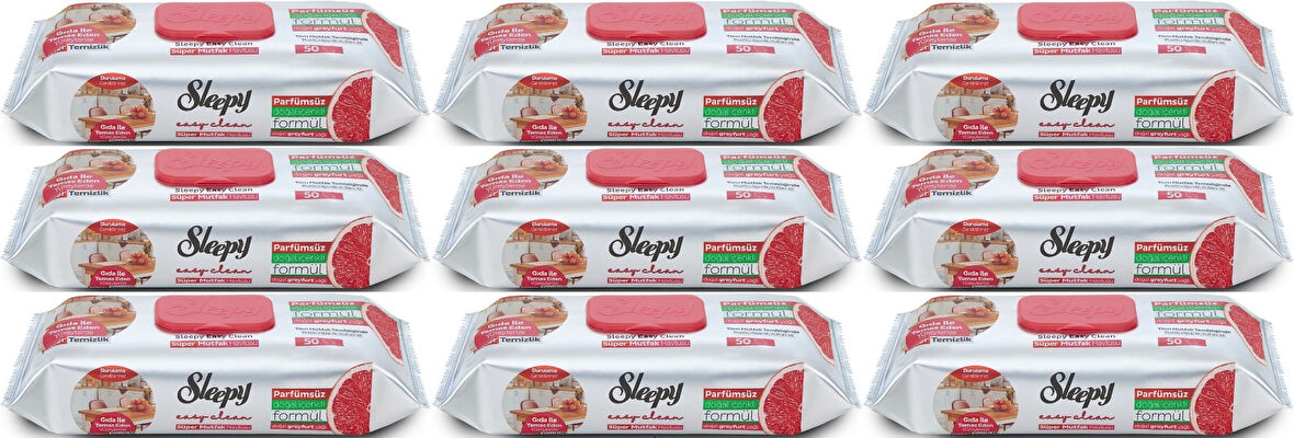 Sleepy Easy Clean Yüzey Temizlik Mutfak Havlusu-Mendili  50 Yaprak Greyfurt Yağlı (9Lu Set) 450 Yprk