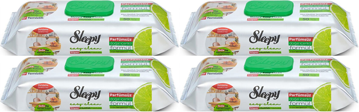 Sleepy Easy Clean Yüzey Temizlik Mutfak Havlusu -Mendili  50 Yaprak Bergomot Yağlı (4Lü Set) 200Yprk