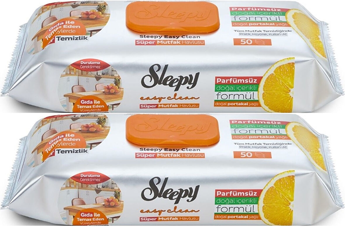 Sleepy Easy Clean Yüzey Temizlik Mutfak Havlusu -Mendili  50 Yaprak Portakal Yağlı (2Li Set) 100Yprk