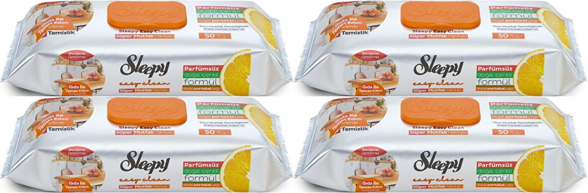 Sleepy Easy Clean Yüzey Temizlik Mutfak Havlusu -Mendili  50 Yaprak Portakal Yağlı (4Lü Set) 200Yprk