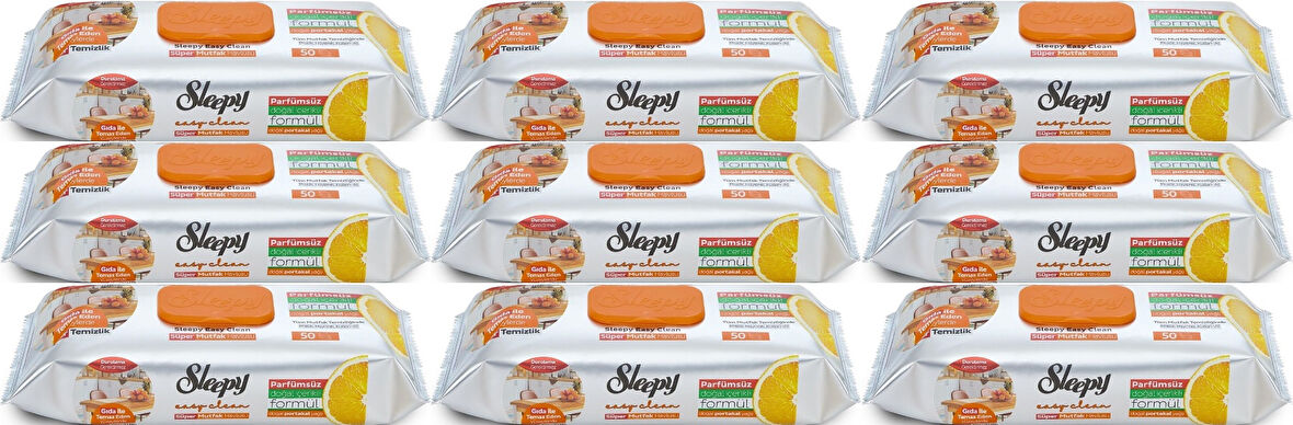 Sleepy Easy Clean Yüzey Temizlik Mutfak Havlusu -Mendili  50 Yaprak Portakal Yağlı (9Lu Set) 450Yprk