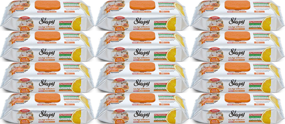 Sleepy Easy Clean Yüzey Temizlik Mutfak Havlusu-Mendili  50 Yaprak Portakal Yağlı (12Li Set) 600Yprk