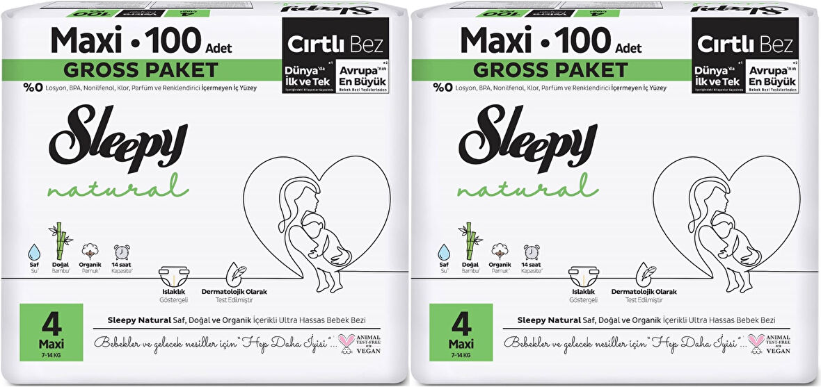 Sleepy Bebek Bezi Natural Beden:4 (7-14KG) Maxi 200 Adet Ekonomik Ultra Pk