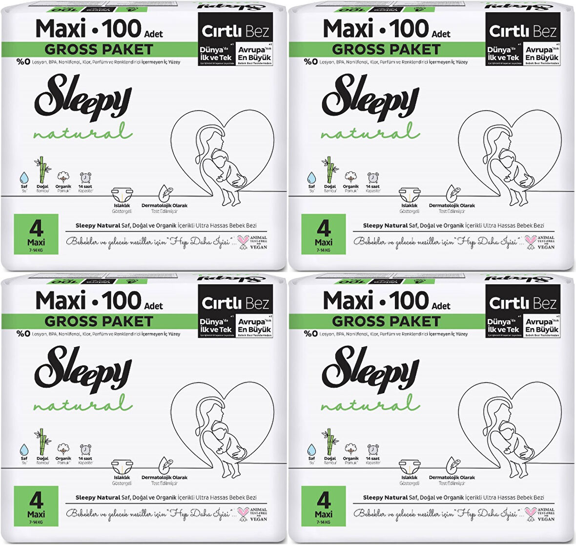 Sleepy Bebek Bezi Natural Beden:4 (7-14KG) Maxi 400 Adet Avataj Ultra Pk