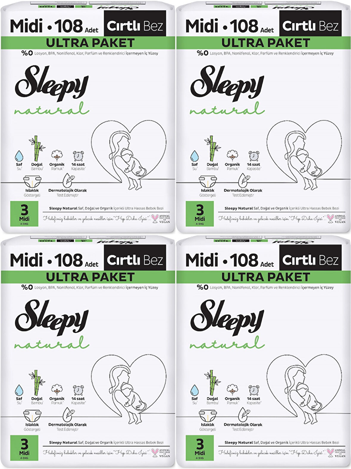 Sleepy Bebek Bezi Natural Beden:3 (4-9KG) Midi 432 Adet Avataj Ultra Pk