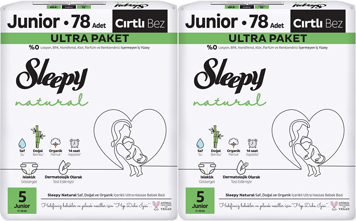 Sleepy Bebek Bezi Natural Beden:5 (11-18KG) Junior 156 Adet Ekonomik Ultra Pk