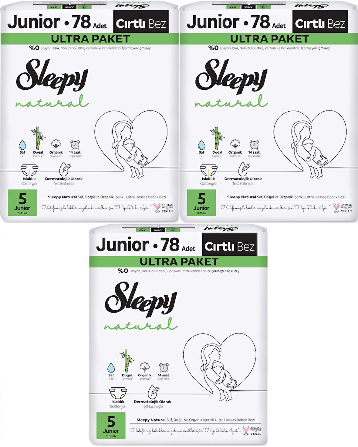 Sleepy Bebek Bezi Natural Beden:5 (11-18KG) Junior 234 Adet Aylık Ultra Pk