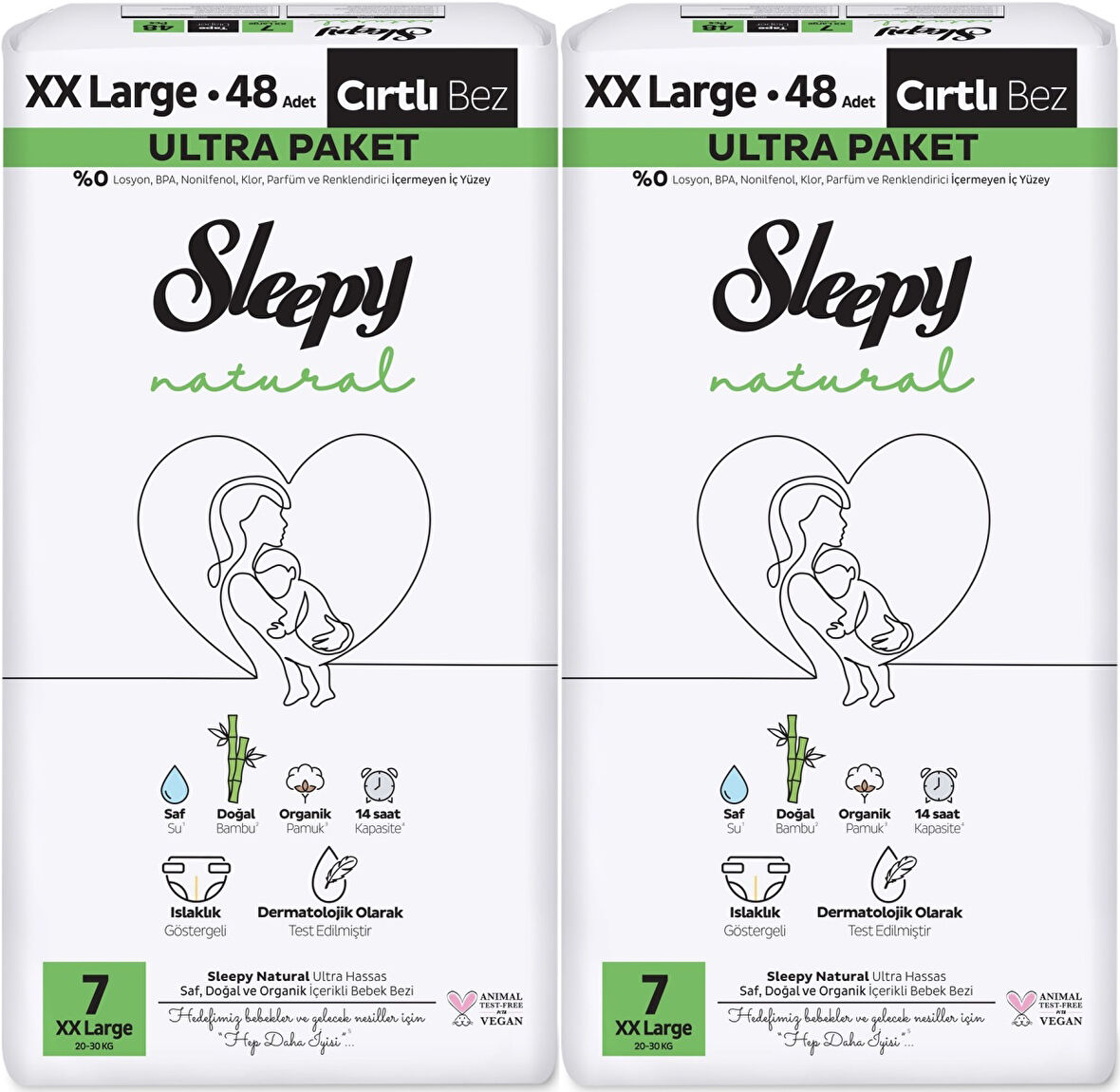 Sleepy Bebek Bezi Natural Beden:7 (20-30KG) XX Large 96 Adet Ekonomik Ultra Pk
