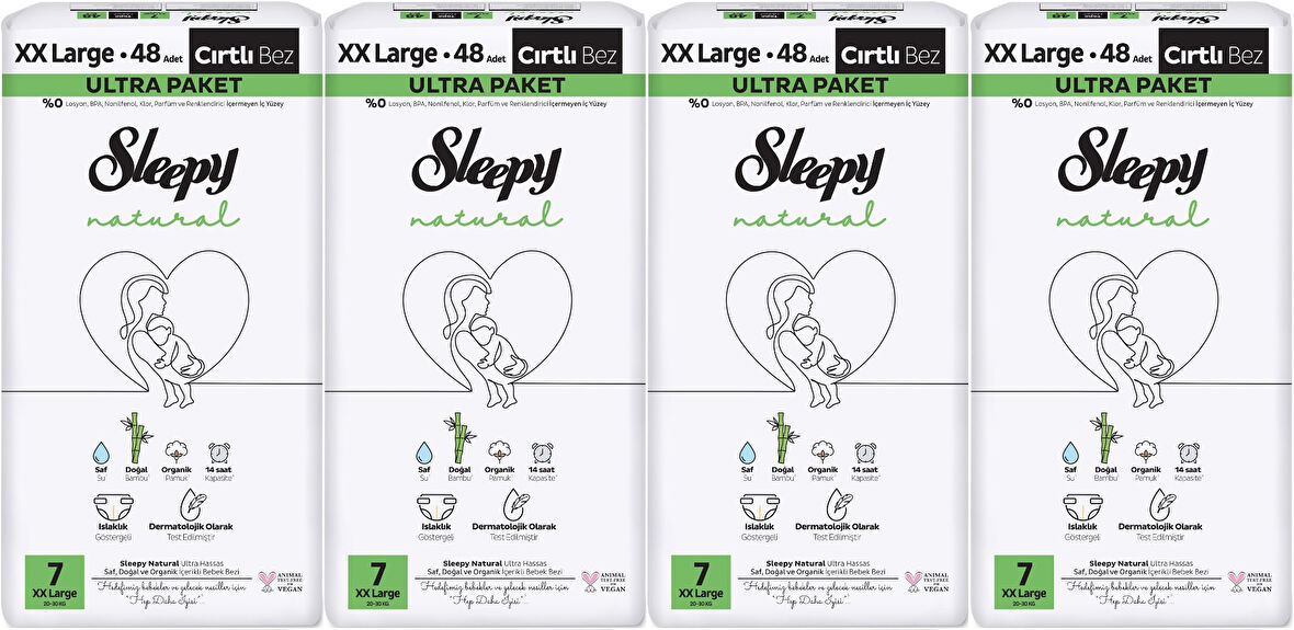 Sleepy Bebek Bezi Natural Beden:7 (20-30KG) XX Large 192 Adet Avataj Ultra Pk