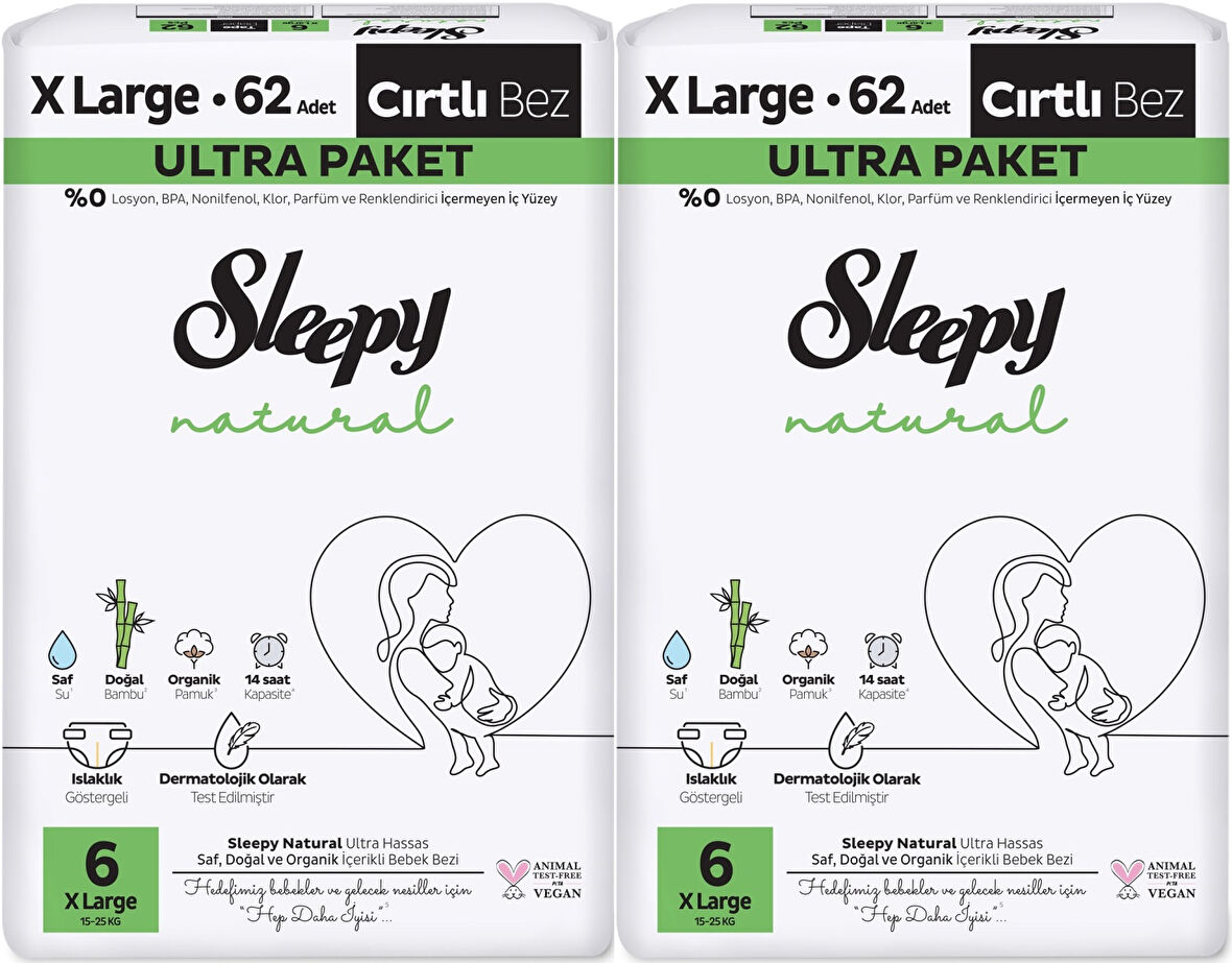 Sleepy Bebek Bezi Natural Beden:6 (15-25KG) Extra Large 124 Adet Ekonomik Ultra Pk