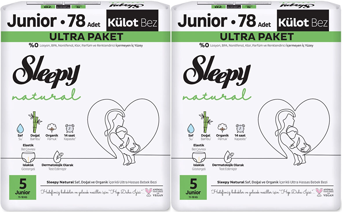 Sleepy Külot Bebek Bezi Natural Beden:5 (11-18KG) Junior 156 Adet Ekonomik Ultra Pk
