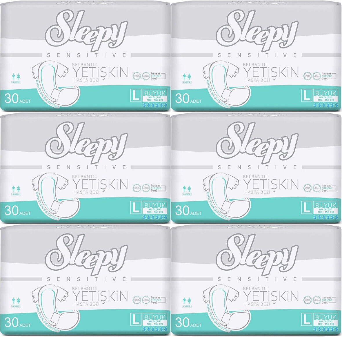 Sleepy Yetişkin Hasta Bezi Bel Bantlı L - Large - Büyük 180 Adet (6PK*30)