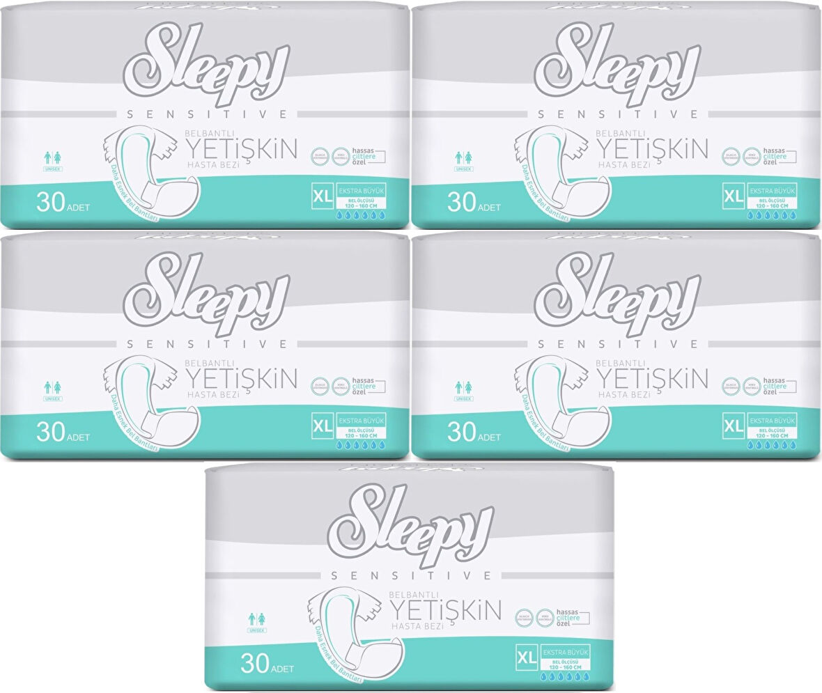 Sleepy Yetişkin Hasta Bezi Bel Bantlı XL - Extra Large - Ekstra Large 150 Adet (5PK*30)