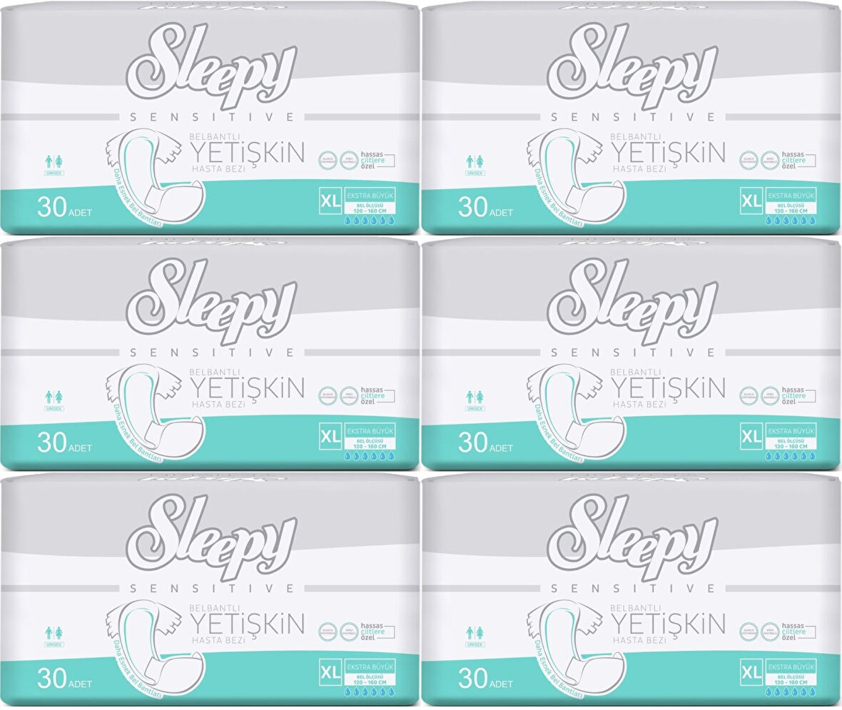 Sleepy Yetişkin Hasta Bezi Bel Bantlı XL - Extra Large - Ekstra Large 180 Adet (6PK*30)