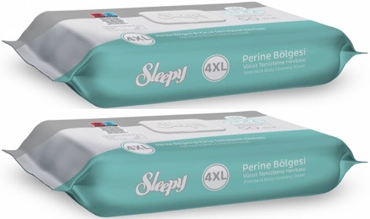 Sleepy Perine Bölgesi ve Vücut Temizleme Islak Mendil Havlu 50 Yaprak (Ebat 4XL) (2 Li Set)