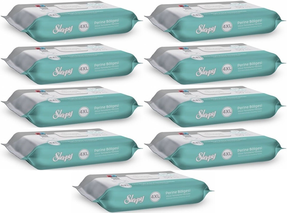 Sleepy Perine Bölgesi ve Vücut Temizleme Islak Mendil Havlu 50 Yaprak (Ebat 4XL) (9 Lu Set)