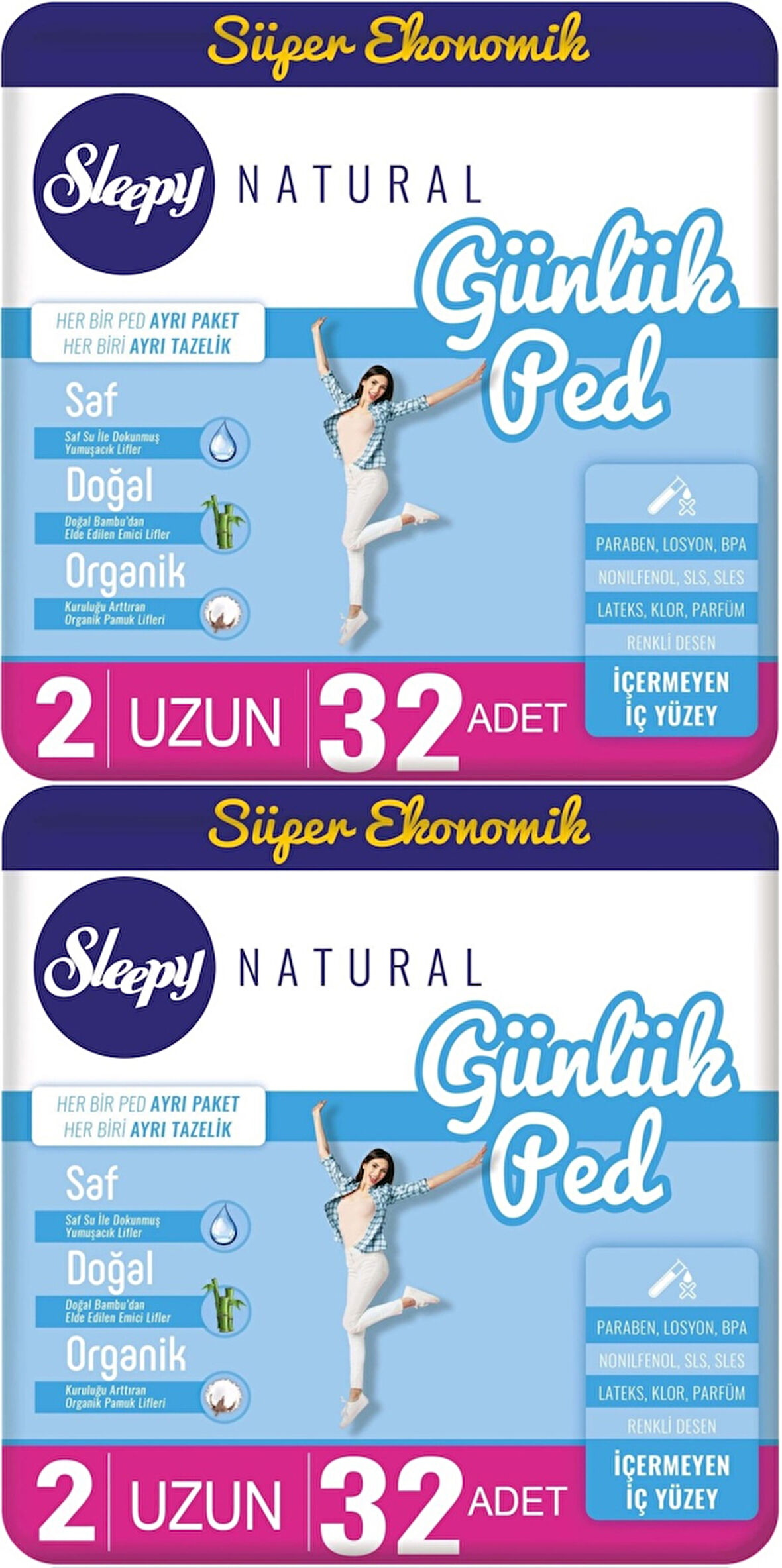 Sleepy Natural Günlük Ped Uzun 64 Adet Süper Ekonomik Pk (2PK*32)