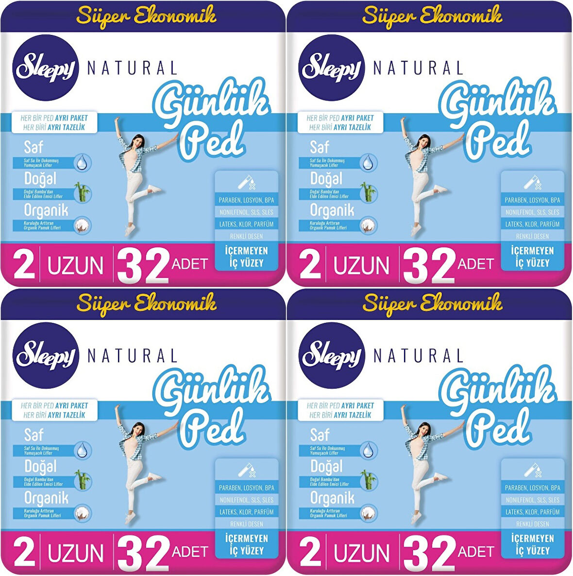 Sleepy Natural Günlük Ped Uzun 128 Adet Süper Ekonomik Pk (4PK*32)