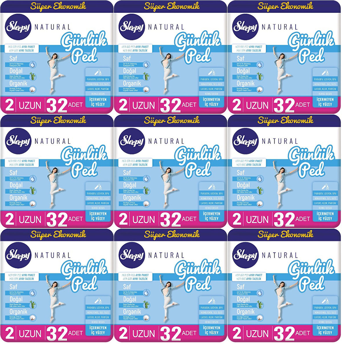 Sleepy Natural Günlük Ped Uzun 288 Adet Süper Ekonomik Pk (9PK*32)