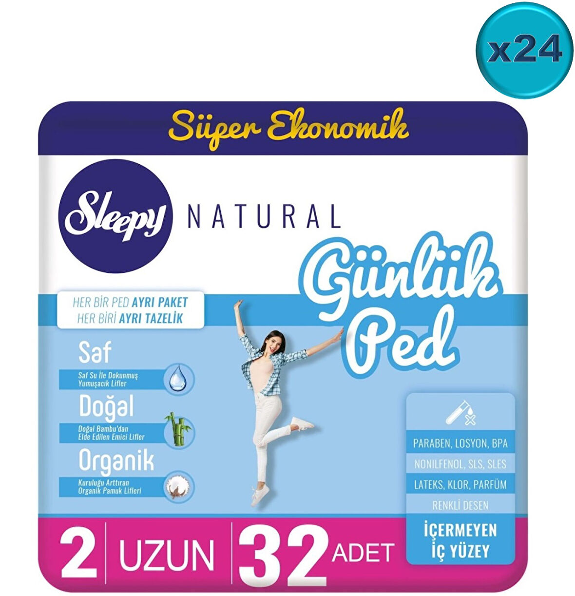 Sleepy Natural Günlük Ped Uzun 768 Adet Süper Ekonomik Pk (24PK*32)
