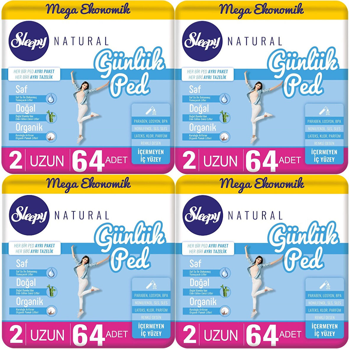 Sleepy Natural Günlük Ped Uzun 256 Adet Mega Pk (4PK*64)