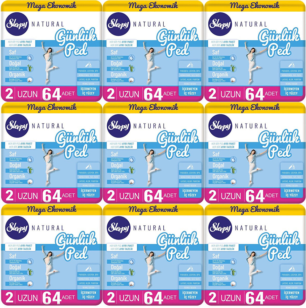 Sleepy Natural Günlük Ped Uzun 576 Adet Mega Pk (9PK*64)