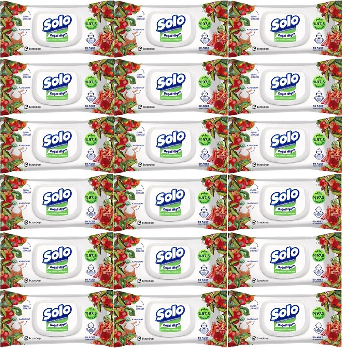 Solo Islak Havlu Mendil 50 Yaprak Elma Sirkesi & Karbonat (18 Li Set) (6PK*3) 900 Yaprak