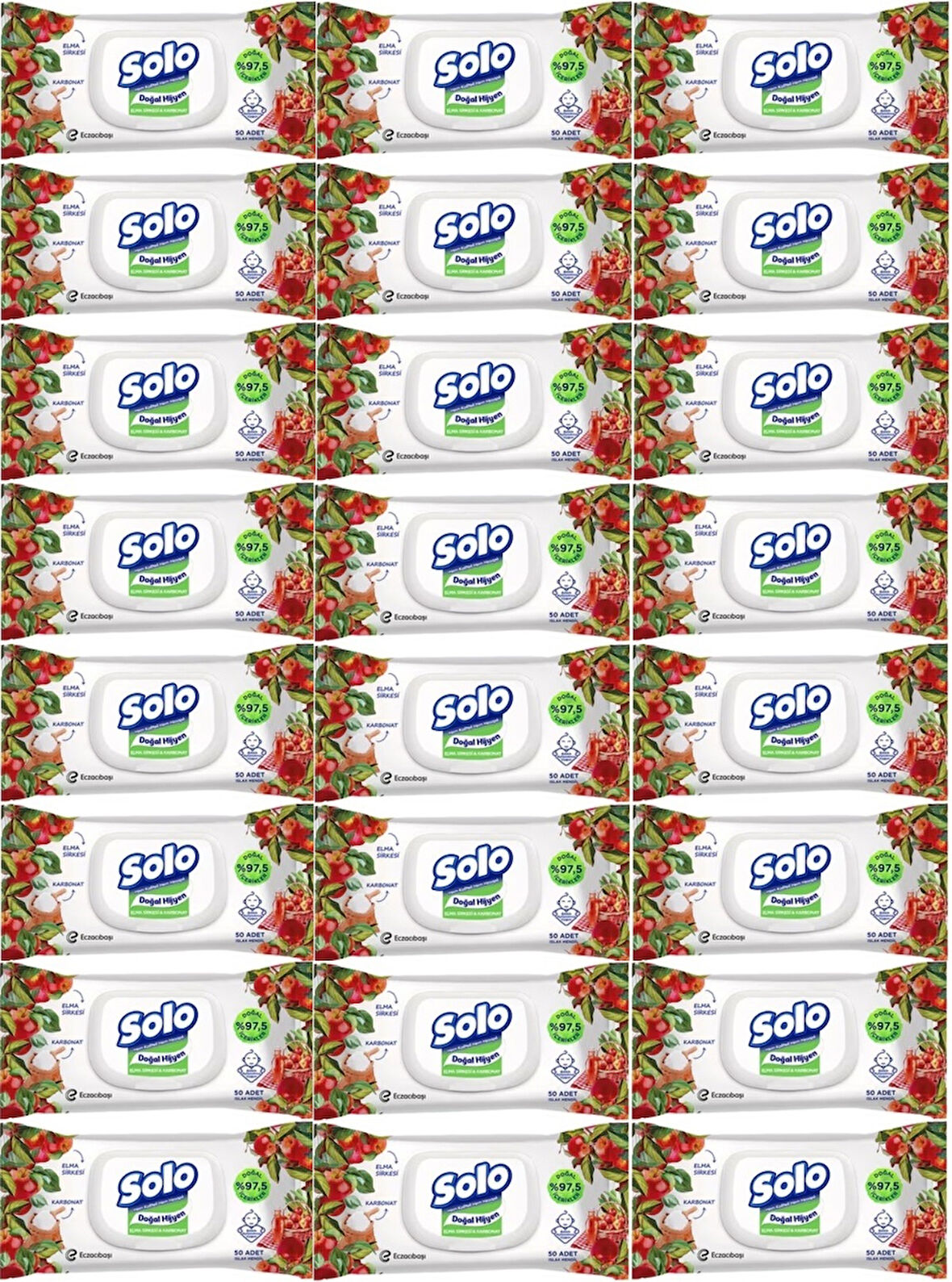 Solo Islak Havlu Mendil 50 Yaprak Elma Sirkesi & Karbonat (24 Lü Set) (8PK*3) 1200 Yaprak