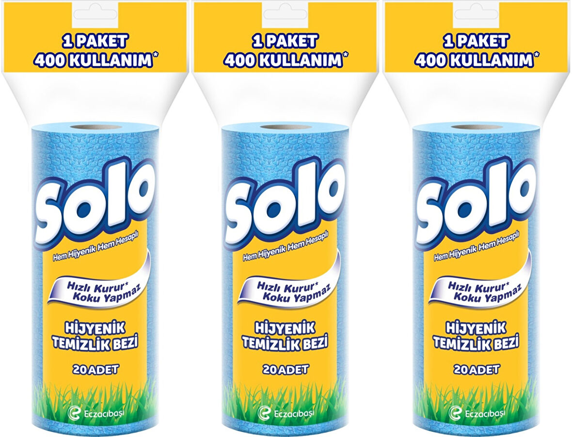 Solo Hijyenik Temizlik Bezi (İç adet 20 Li) (Kokusuz ve Hızla Kuruyan) (3 Lü Set)