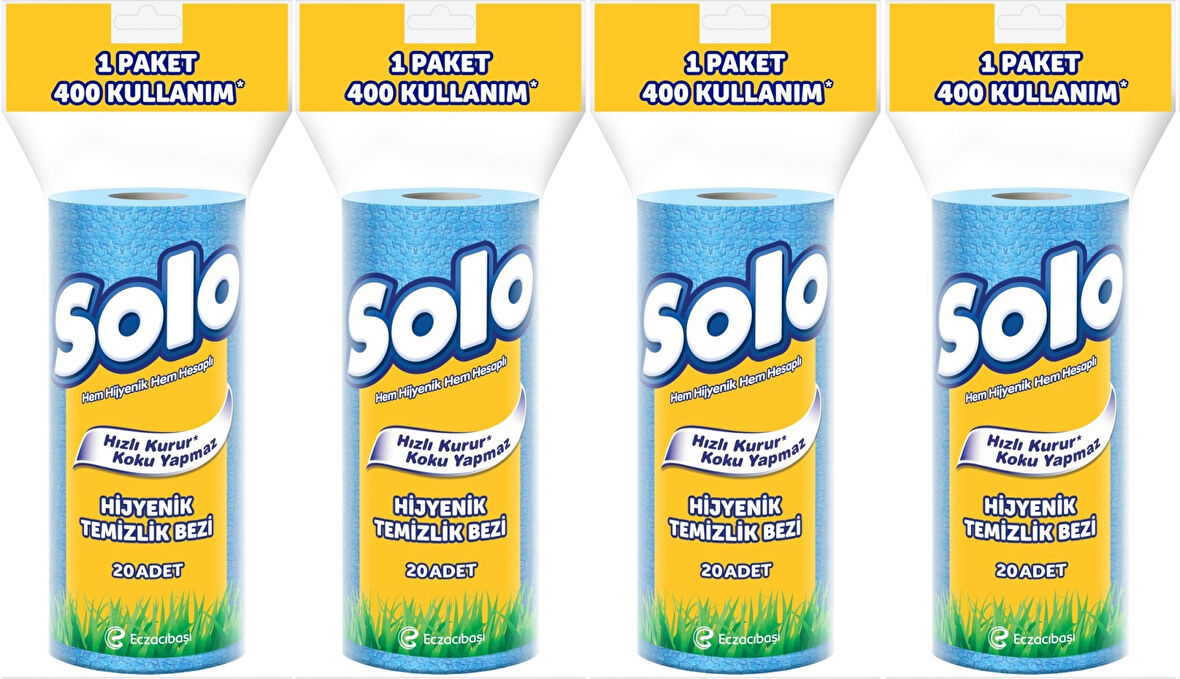 Solo Hijyenik Temizlik Bezi (İç adet 20 Li) (Kokusuz ve Hızla Kuruyan) (4 Lü Set)