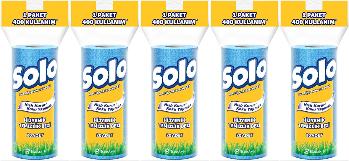 Solo Hijyenik Temizlik Bezi (İç adet 20 Li) (Kokusuz ve Hızla Kuruyan) (5 Li Set)