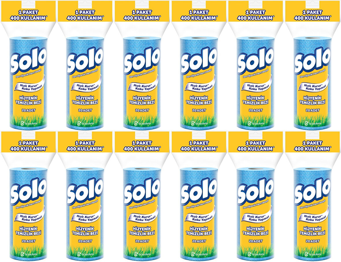 Solo Hijyenik Temizlik Bezi (İç adet 20 Li) (Kokusuz ve Hızla Kuruyan) (12 Li Set)