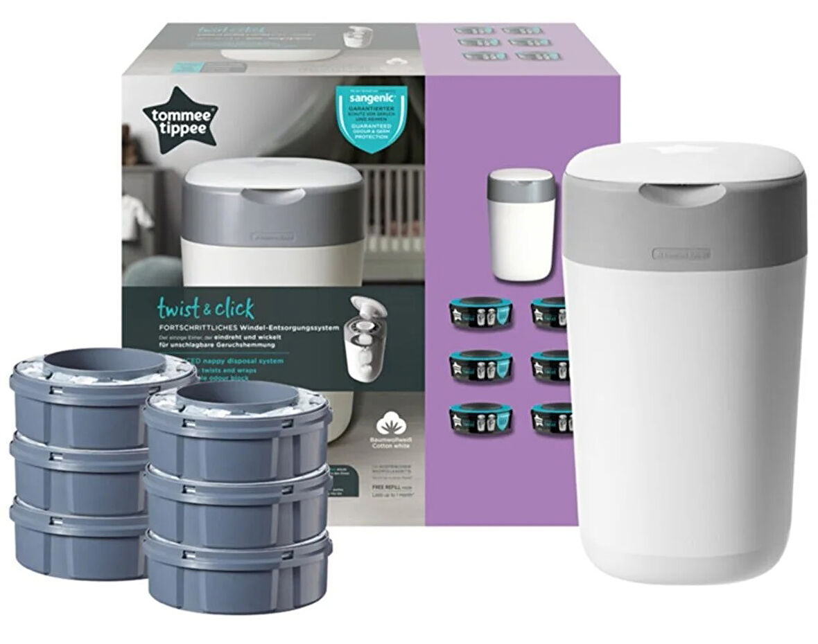 Tommee Tippee Twist & Click Bebek Bezi Çöp Kovası Sistemi  + 6 PK Yedek Kartuş