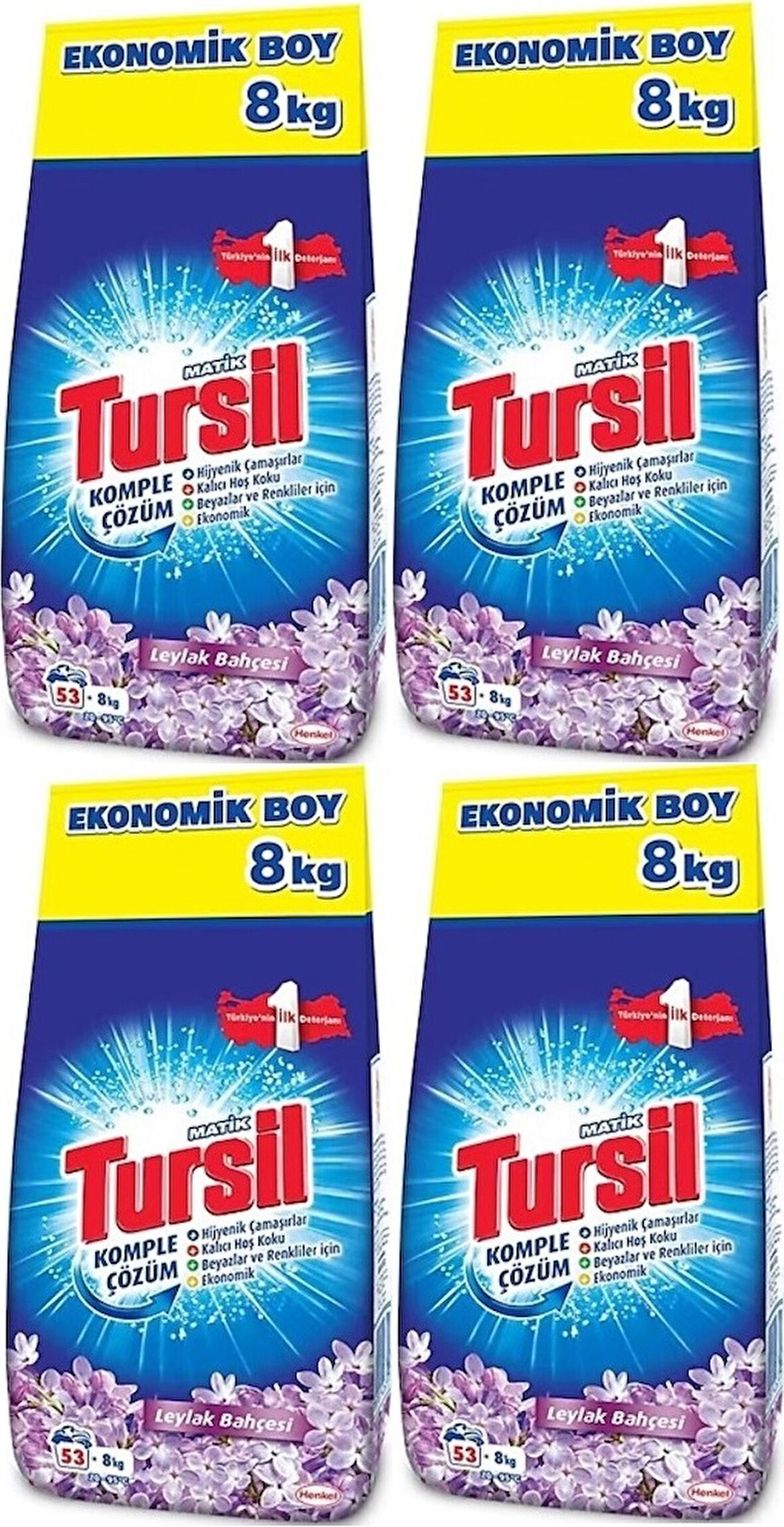 Tursil Matik Toz Çamaşır Deterjanı 32KG Leylak Bahçesi (212 Yıkama) Renkli/Beyazlar (4PK*8KG)