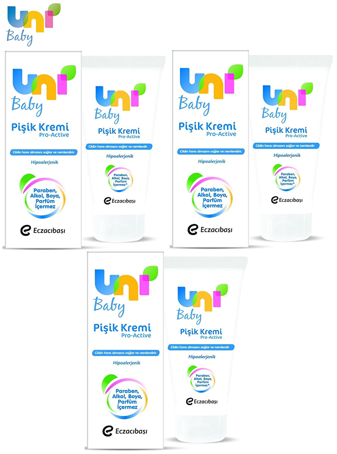 Uni Baby Bebek Bakım Pişik Önleyici Kremi 75Ml Pro Active (3 Lü Set)