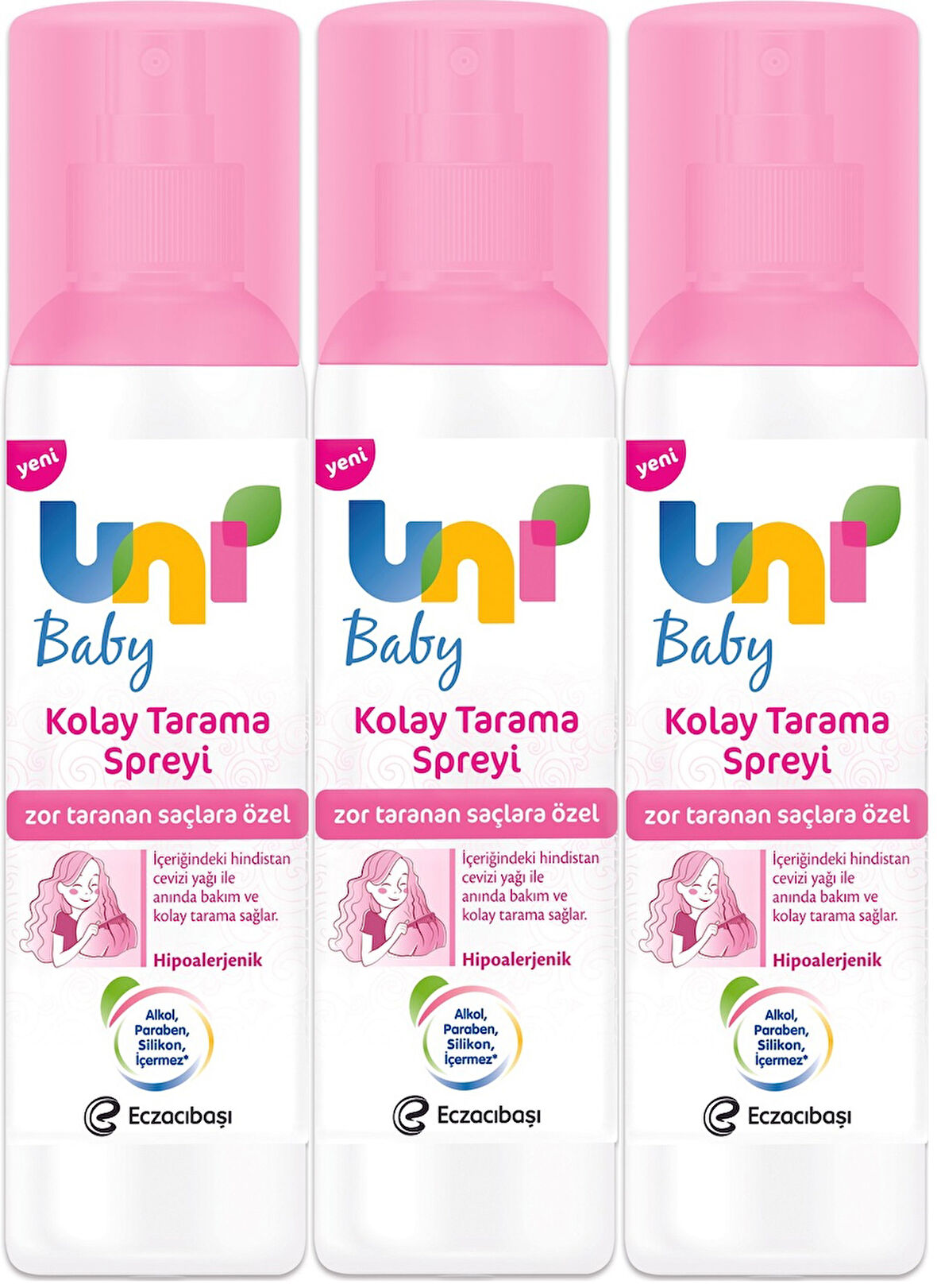 Uni Baby Kolay Saç Tarama Spreyi 200ML (Yeni) Zor Taranan Saçlara Özel (3 Lü Set)