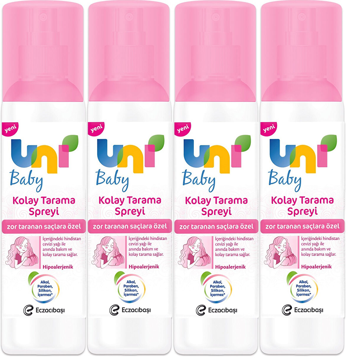 Uni Baby Kolay Saç Tarama Spreyi 200ML (Yeni) Zor Taranan Saçlara Özel (4 Lü Set)