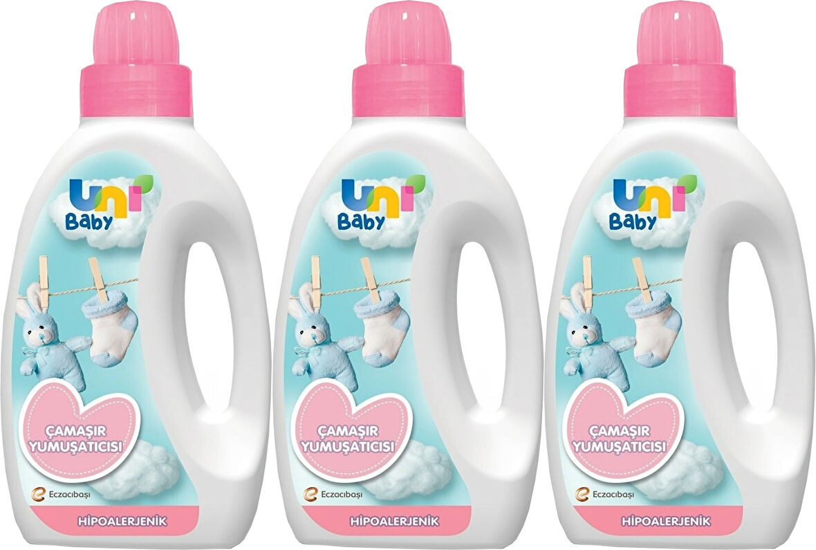 Uni Baby Çamaşır Yumuşatıcı 1500Ml Hassas Ciltler İçin/Hipoalerjenik (Pembe) (3 Lü Set)