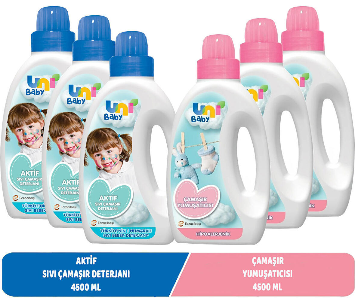 Uni Baby Sıvı Çamaşır Deterjanı 1500ML Aktif+Yumuşatıcı 1500ML Hassas/Hipoalerjenik Karma (6 Lı Set)