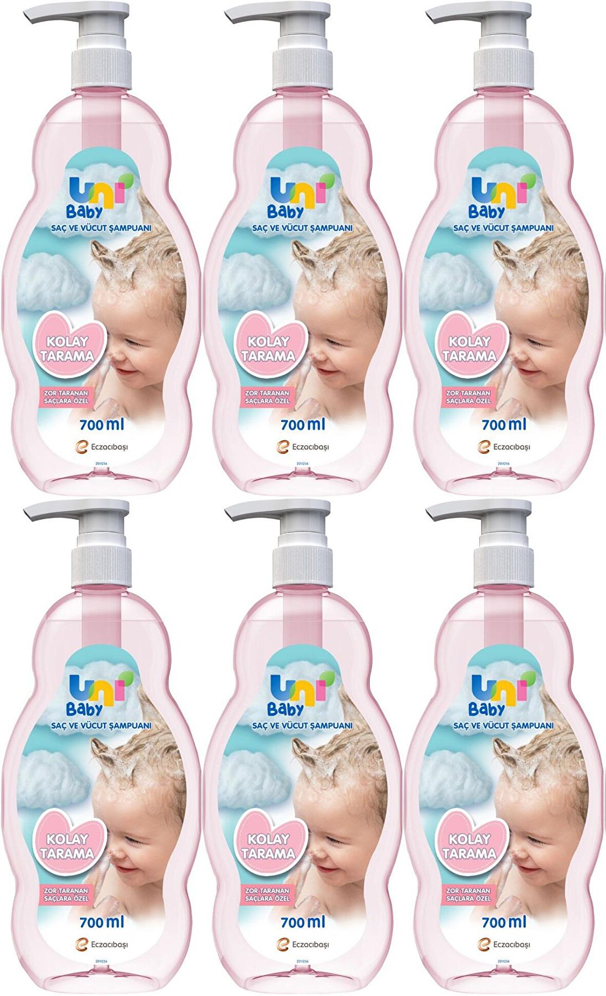 Uni Baby Bebek Kolay Tarama Saç ve Vücut Şampuanı 700ML (Pompalı) (6 Lı Set)