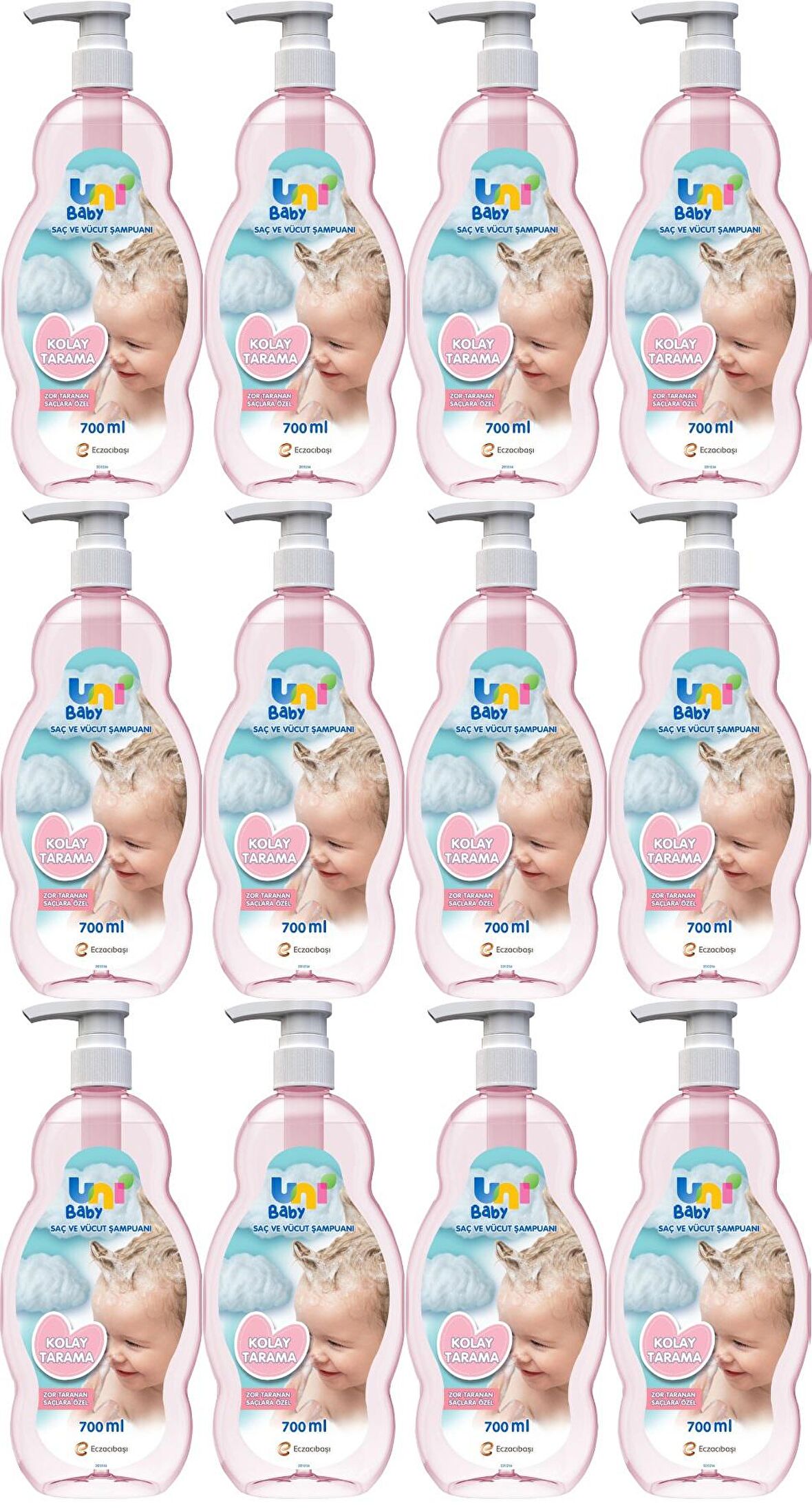 Uni Baby Bebek Kolay Tarama Saç ve Vücut Şampuanı 700ML (Pompalı) (12 Li Set)