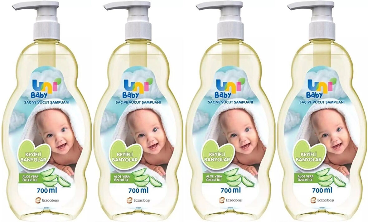 Uni Baby Bebek Şampuanı 700ML Keyifli Banyolar (Pompalı) (4 Lü Set)