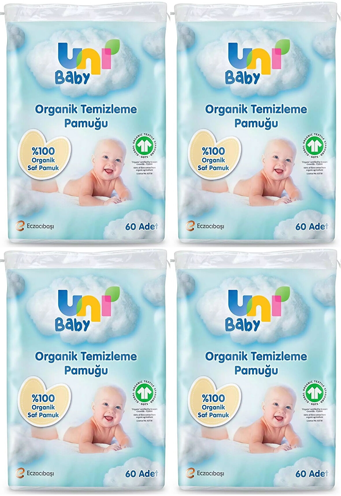 Uni Baby Bebek Temizleme Pamuğu 60 Adet Tekli Pk (4 Lü Set)