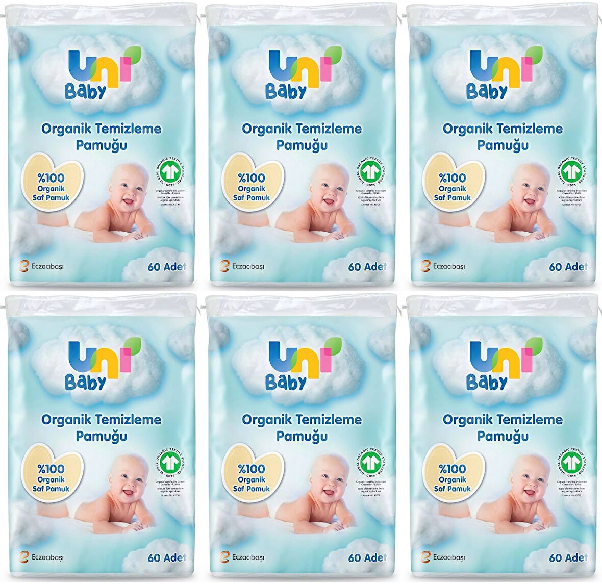 Uni Baby Bebek Temizleme Pamuğu 60 Adet Tekli Pk (6 Lı Set)