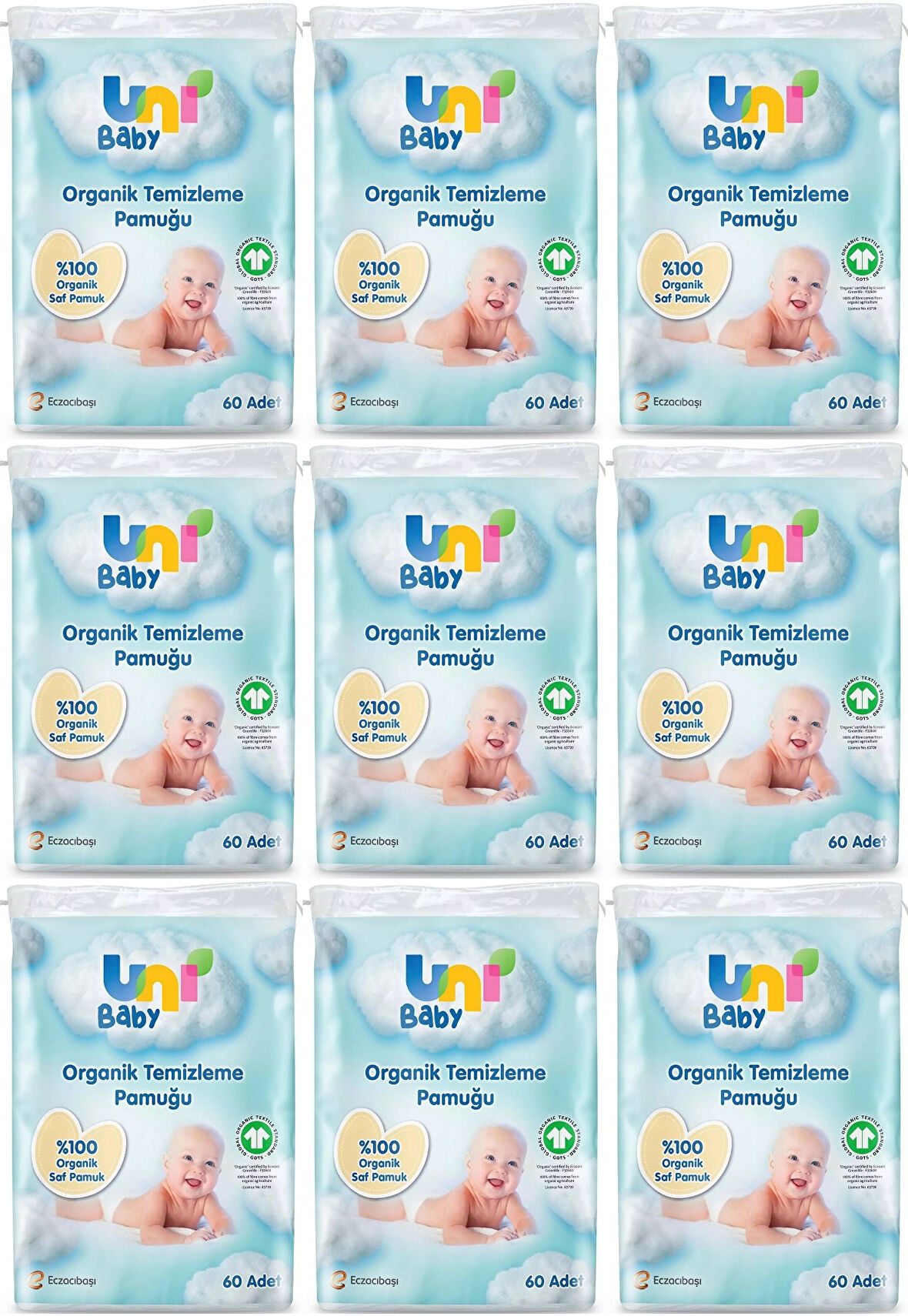 Uni Baby Bebek Temizleme Pamuğu 60 Adet Tekli Pk (9 Lu Set)