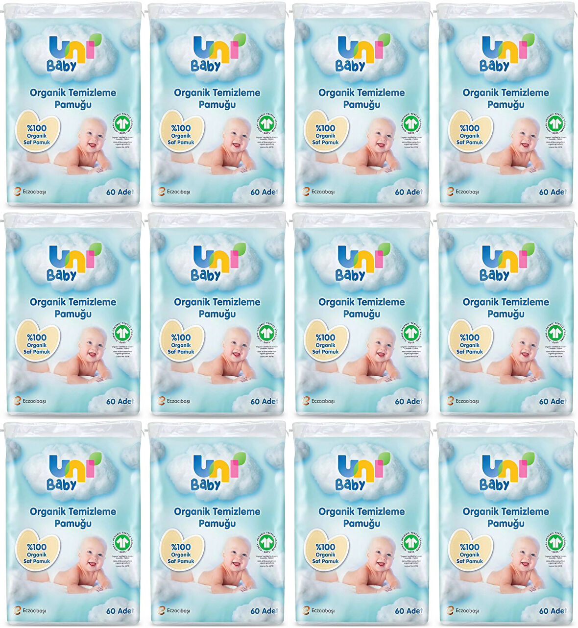 Uni Baby Bebek Temizleme Pamuğu 60 Adet Tekli Pk (12 Li Set)