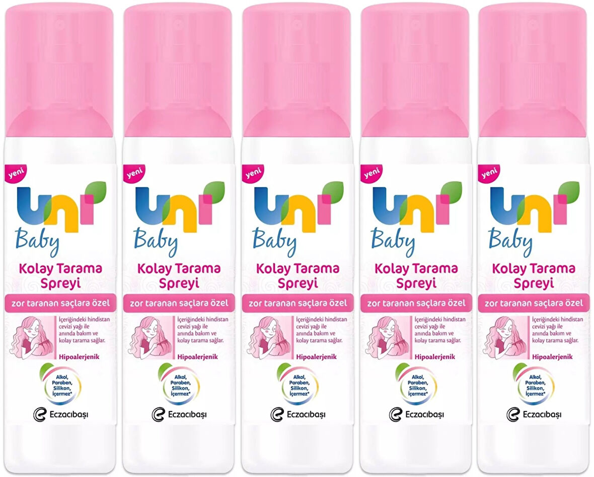 Uni Baby Kolay Saç Tarama Spreyi 200ML (Yeni) Zor Taranan Saçlara Özel (5 Li Set)