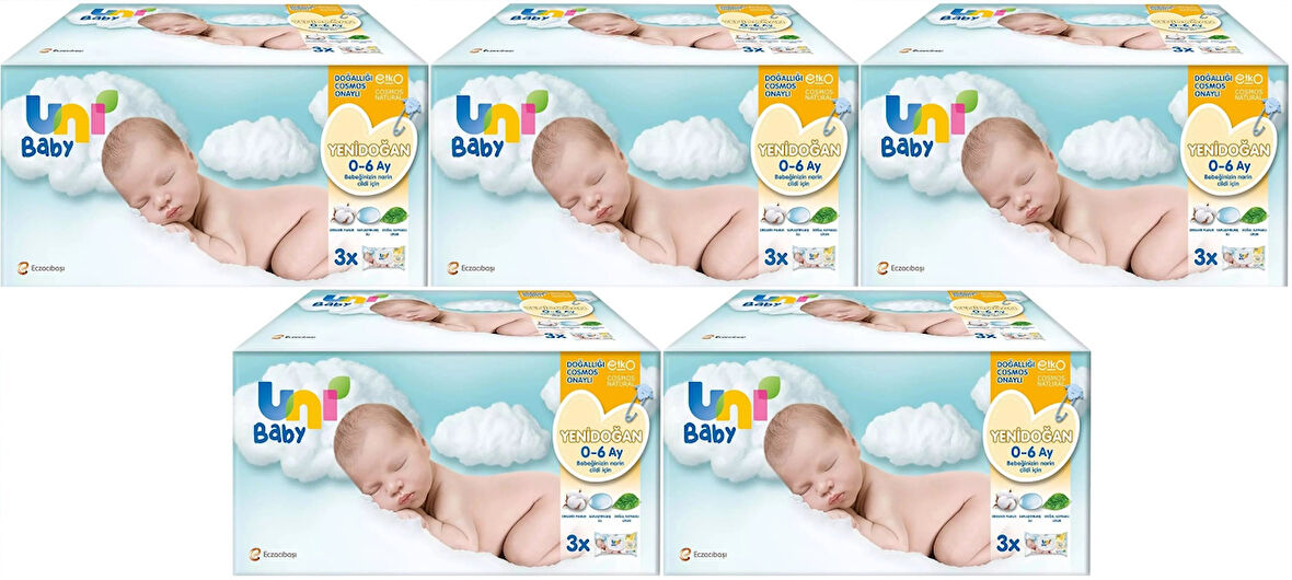 Uni Baby Islak Havlu Hassas Yeni Doğan 40 Yaprak (15 Li Set) 600 Yaprak (Narin Ciltler için) (5PK*3)